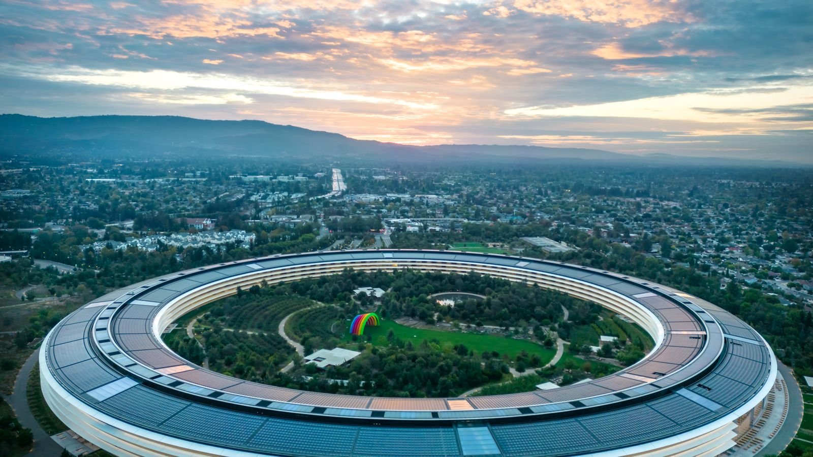 Aerial view of Apple Park's circular headquarters campus, representing a major technology company's landmark public market debut